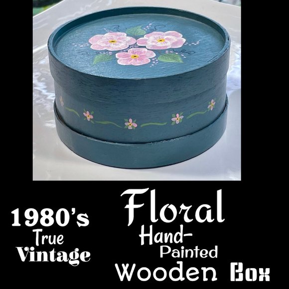 ▪️VTG▪️1980's Floral Hand-Painted Wooden Box - Picture 1 of 10